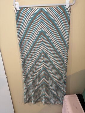Max Edition Teal, Brown & White Chevron Maxi Skirt